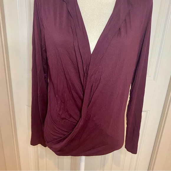 Three Dots Deep Red Long Sleeve Wrap Top - Picture 2 of 8